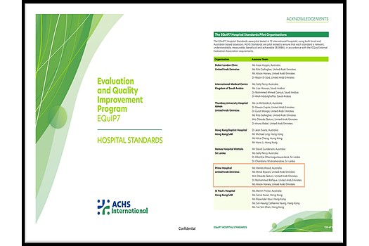 PRIME Hospital Participation in ACHS EQuIP7 Standards Pilot Study